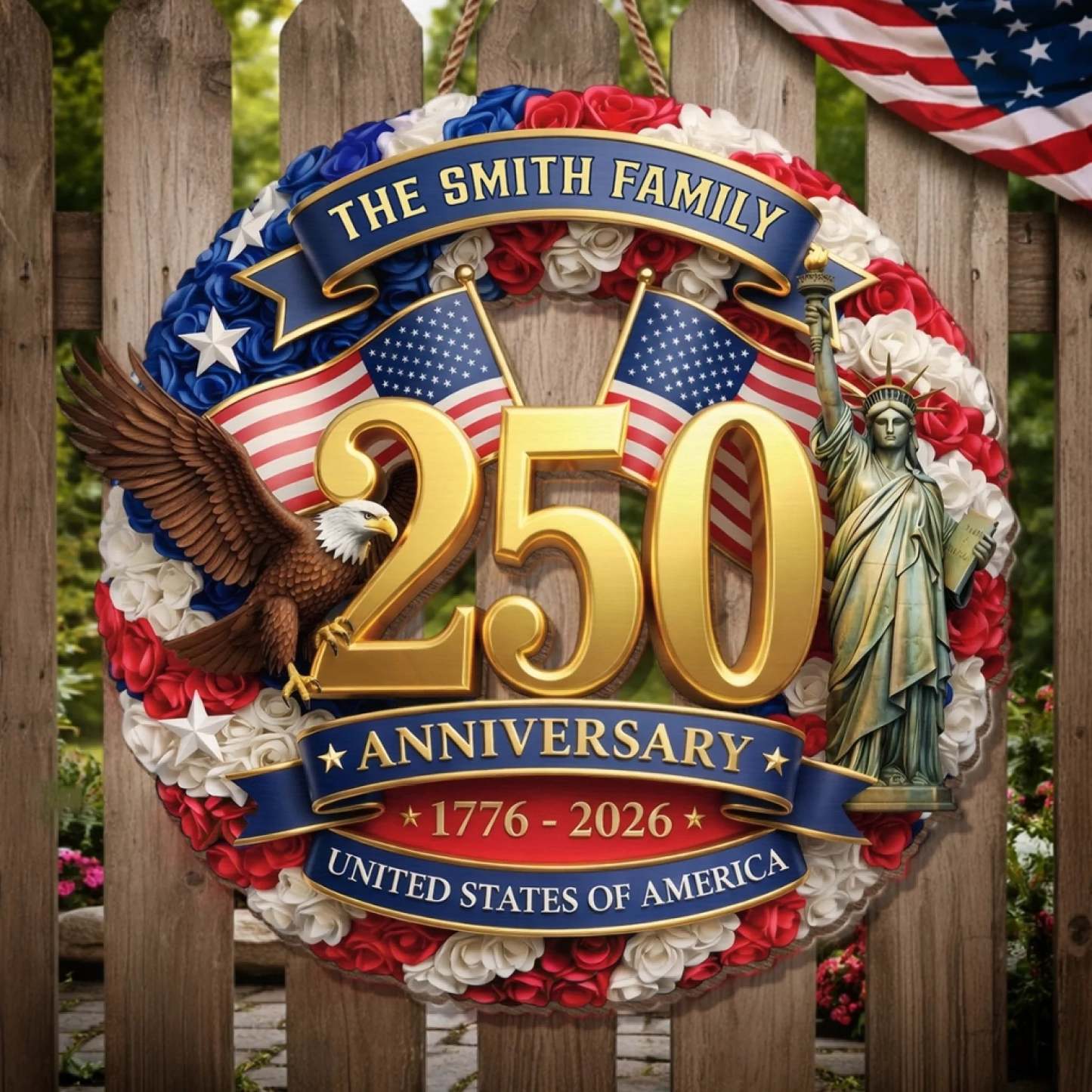 Custom Wood Sign - Personalized America 250th Anniversary Gifts For Mom, Dad, Brother, Sister, Kids - Built On Courage And Hope