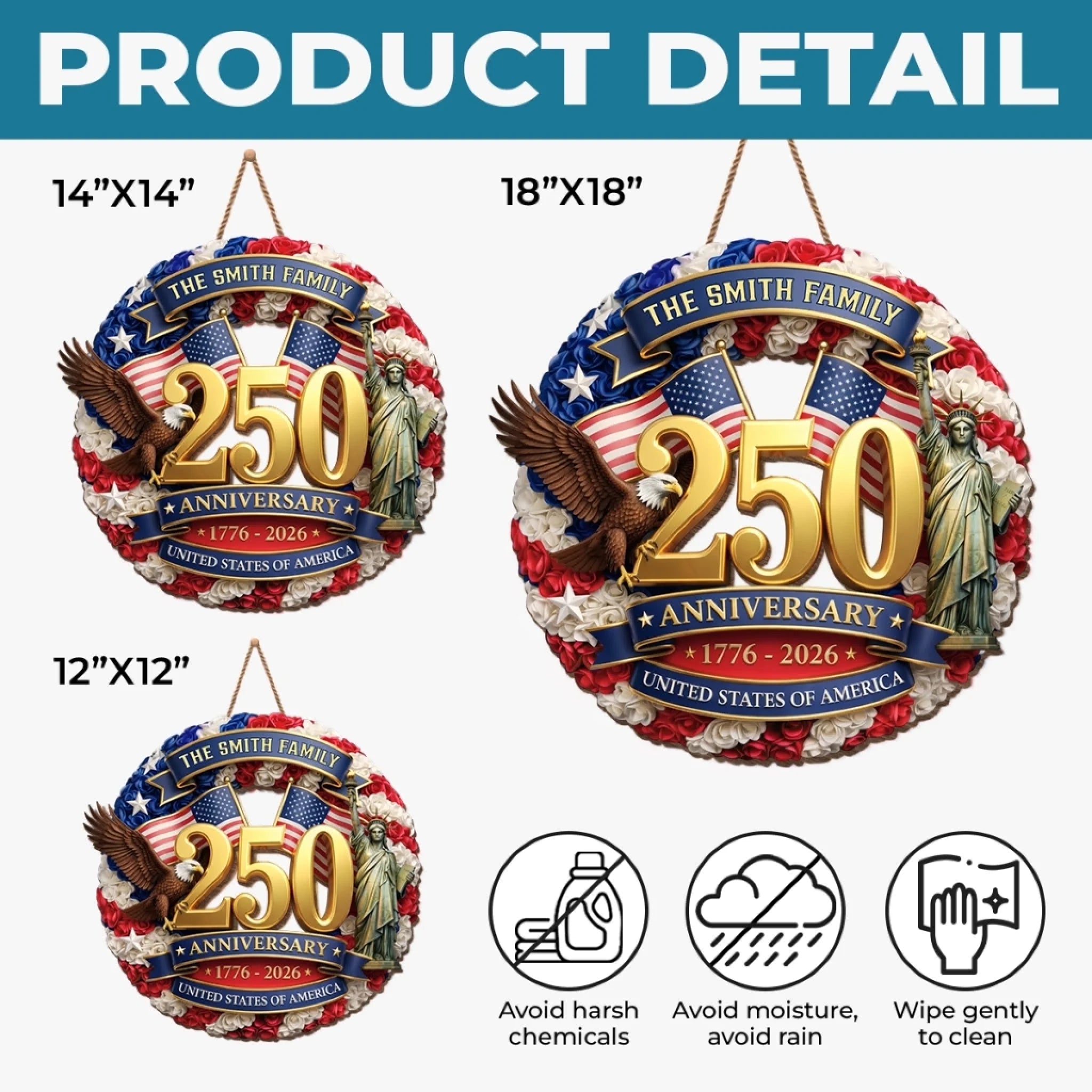 Custom Wood Sign - Personalized America 250th Anniversary Gifts For Mom, Dad, Brother, Sister, Kids - Built On Courage And Hope