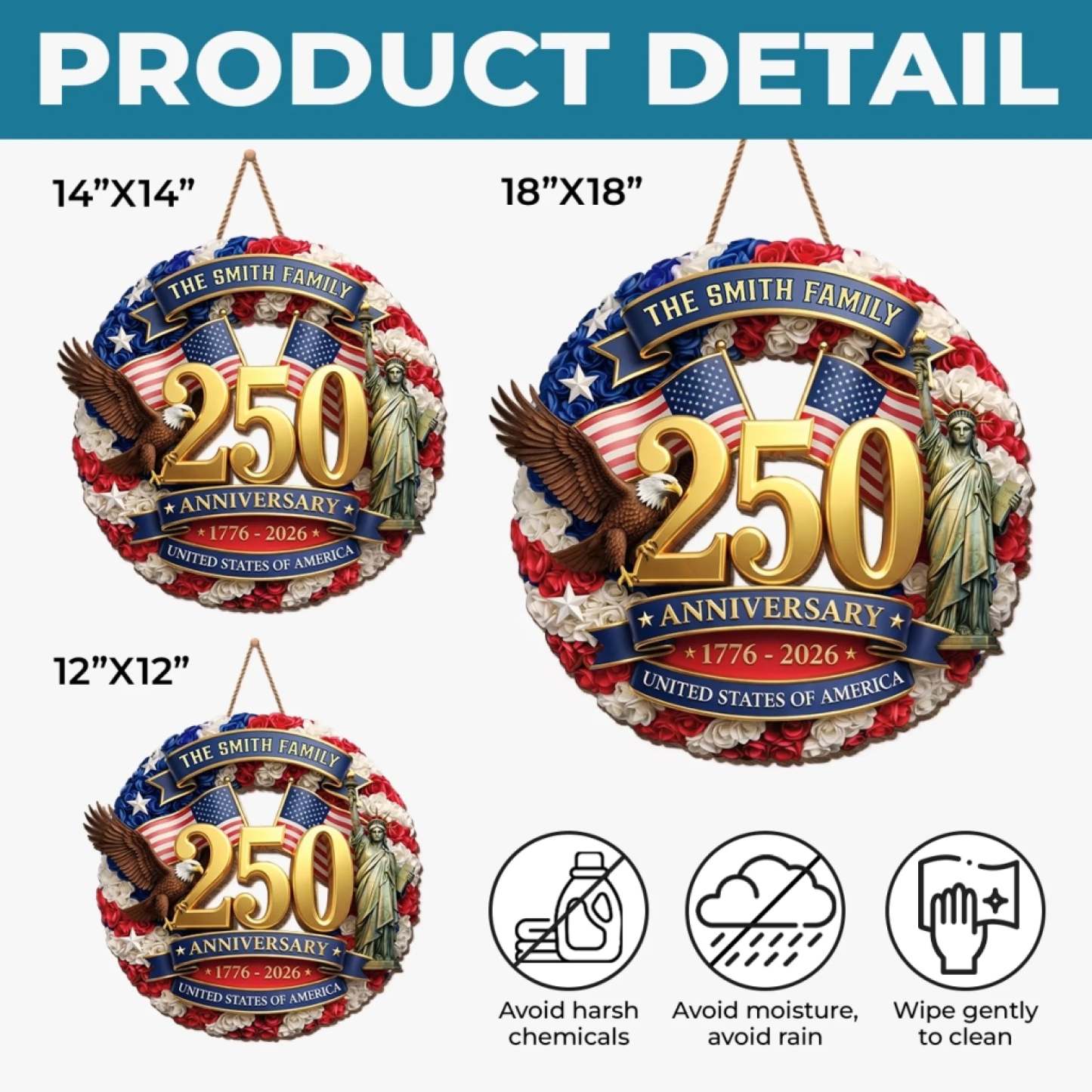 Custom Wood Sign - Personalized America 250th Anniversary Gifts For Mom, Dad, Brother, Sister, Kids - Built On Courage And Hope