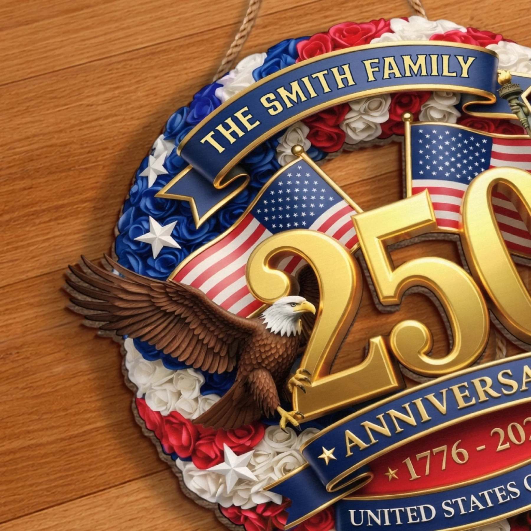 Custom Wood Sign - Personalized America 250th Anniversary Gifts For Mom, Dad, Brother, Sister, Kids - Built On Courage And Hope