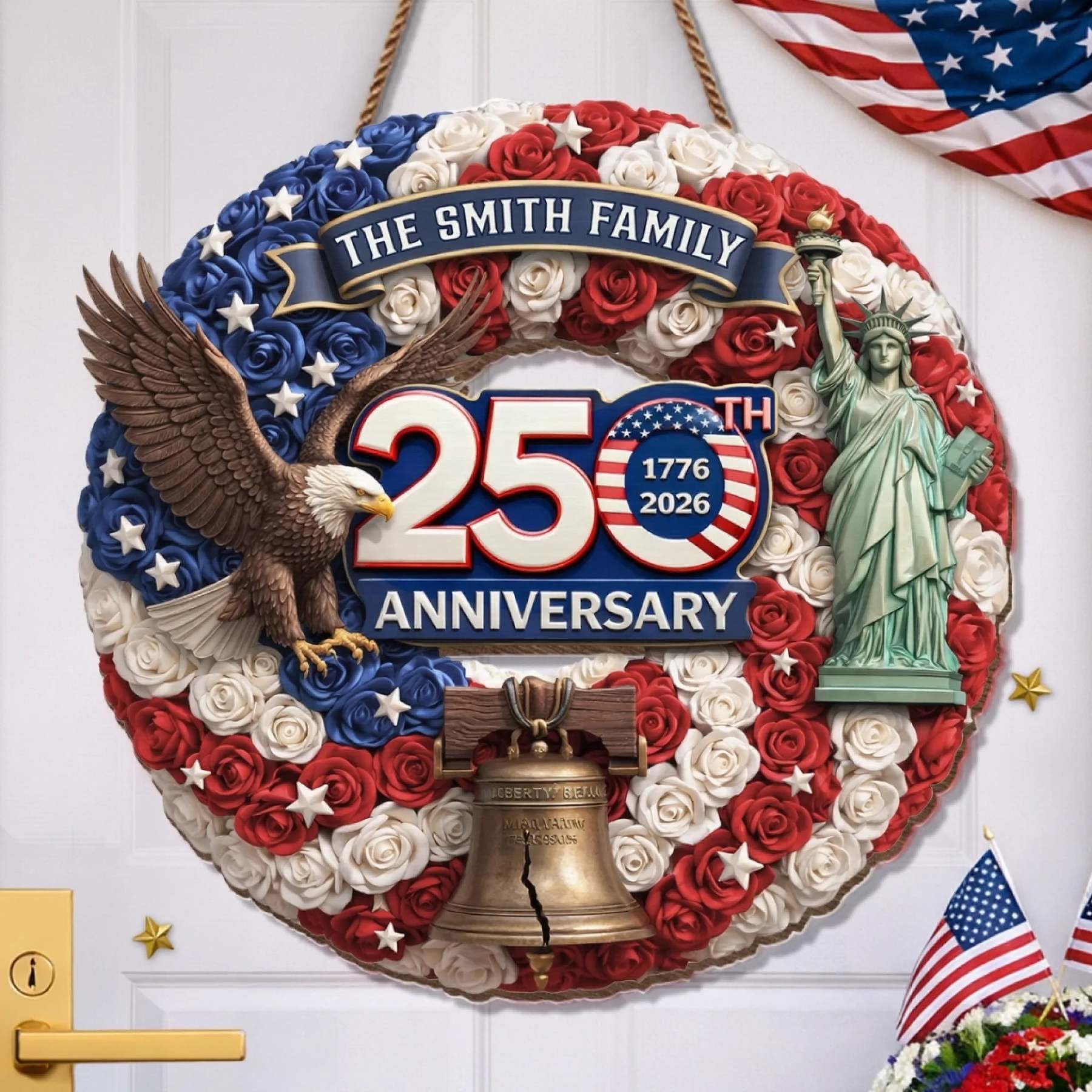 Custom Wood Sign - Personalized America 250th Anniversary Gifts For Mom, Dad, Brother, Sister, Kids - Unity Makes Us Strong