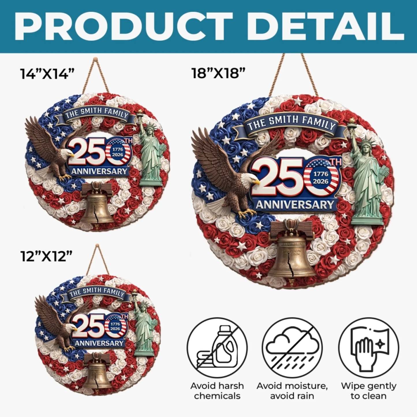 Custom Wood Sign - Personalized America 250th Anniversary Gifts For Mom, Dad, Brother, Sister, Kids - Unity Makes Us Strong