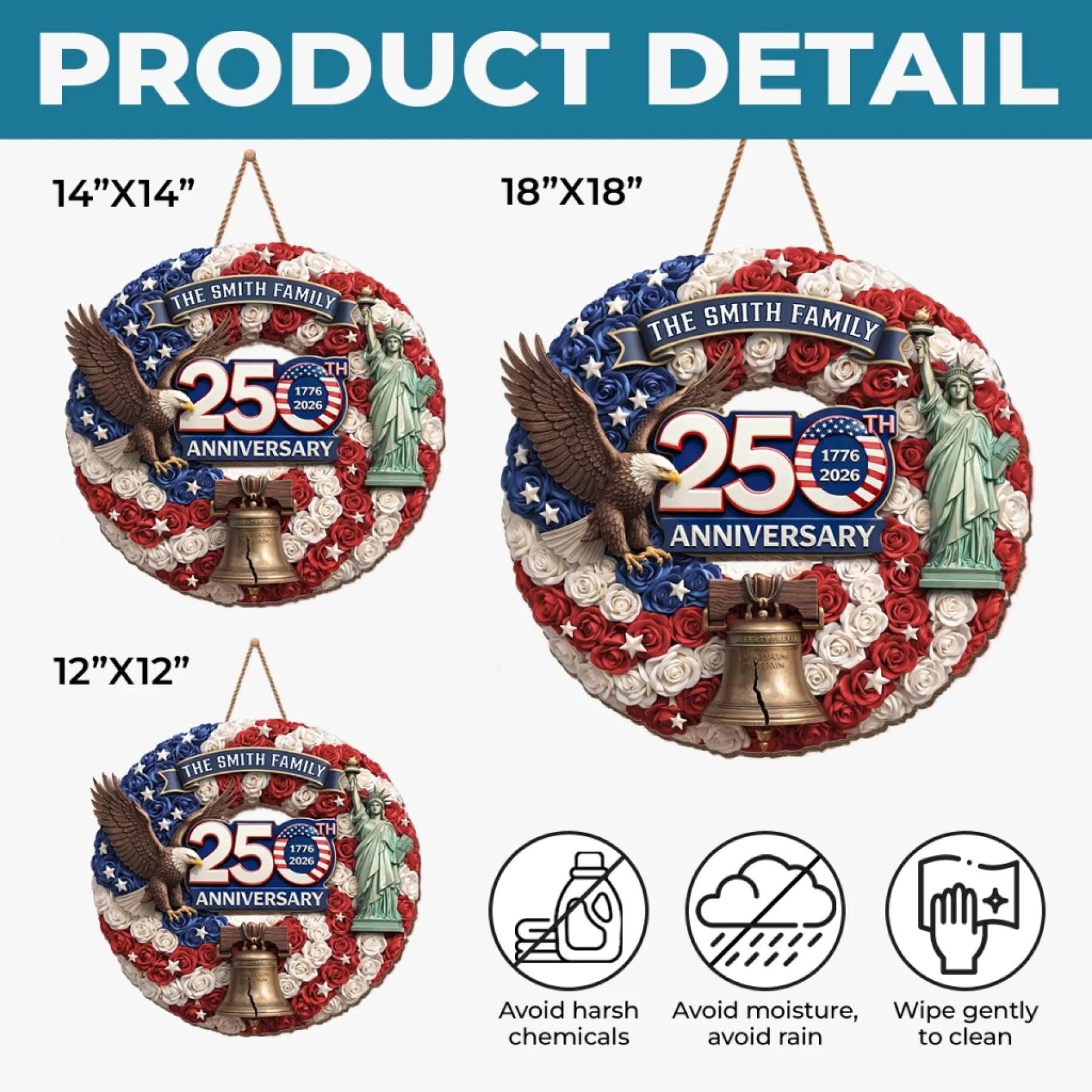 Custom Wood Sign - Personalized America 250th Anniversary Gifts For Mom, Dad, Brother, Sister, Kids - Unity Makes Us Strong