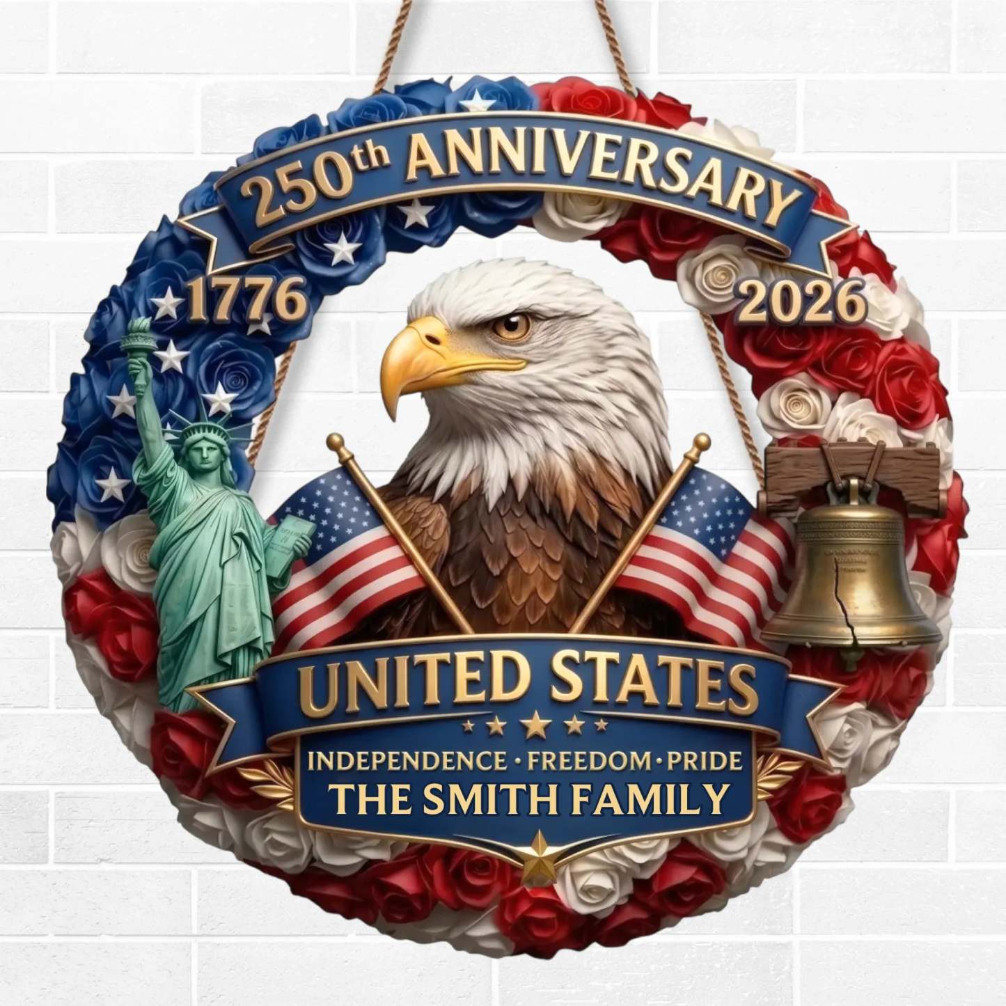 Custom Wood Sign - Personalized America 250th Anniversary Gifts For Mom, Dad, Brother, Sister, Kids - Born Free Living Proud