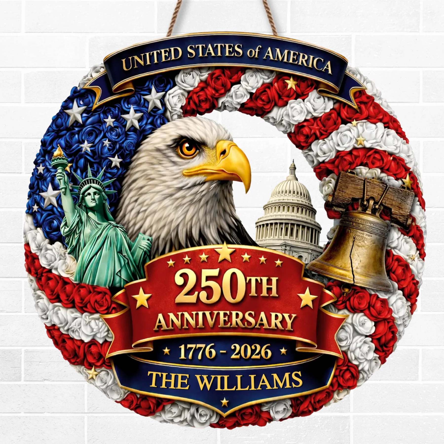 Custom Wood Sign - Personalized America 250th Anniversary Gifts For Mom, Dad, Brother, Sister, Kids - Freedom Looks Good On Us