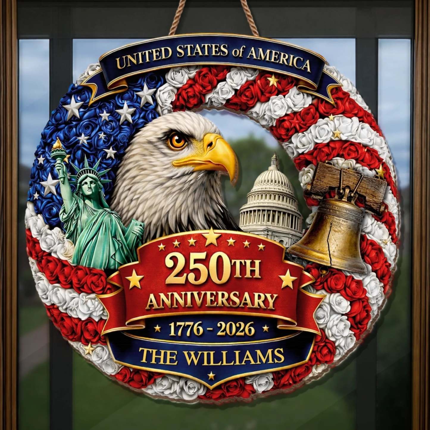 Custom Wood Sign - Personalized America 250th Anniversary Gifts For Mom, Dad, Brother, Sister, Kids - Freedom Looks Good On Us