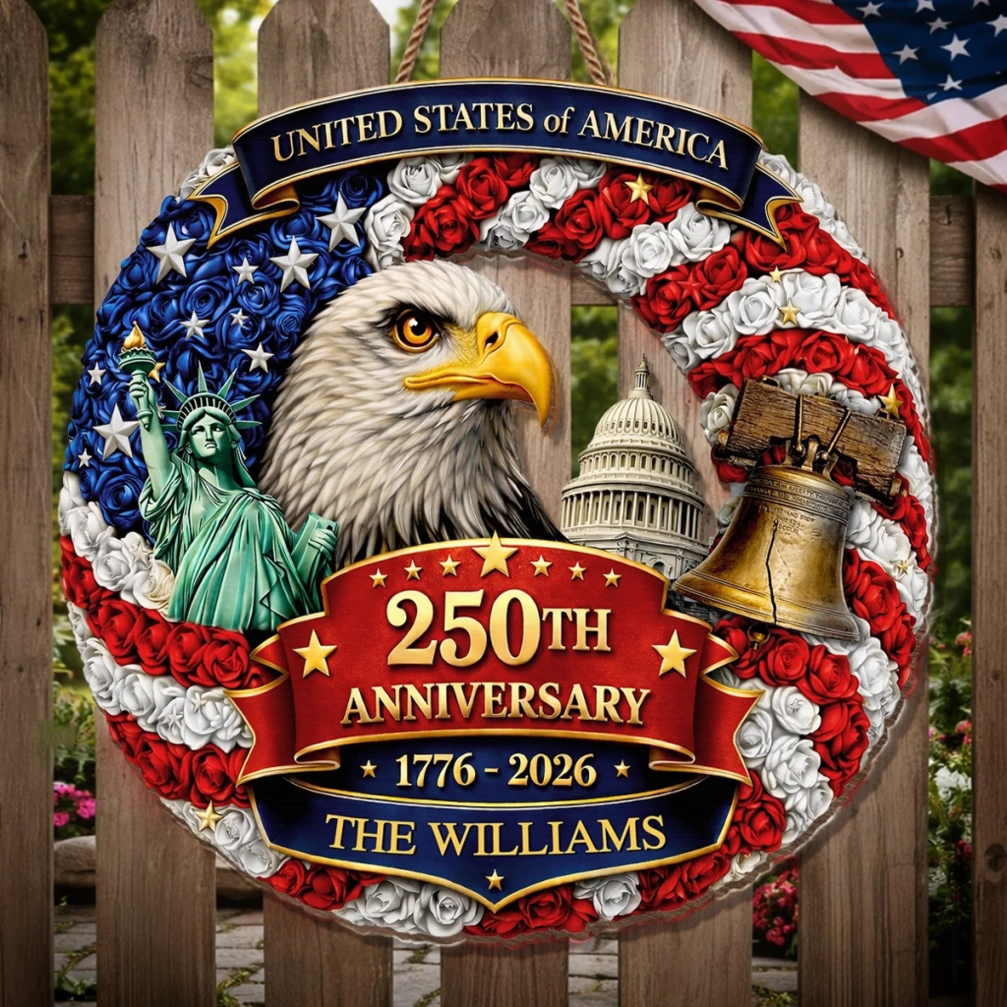 Custom Wood Sign - Personalized America 250th Anniversary Gifts For Mom, Dad, Brother, Sister, Kids - Freedom Looks Good On Us