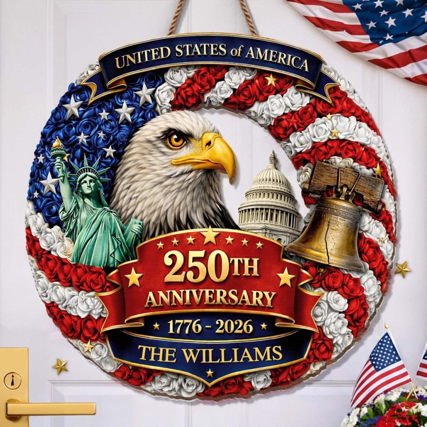 Custom Wood Sign - Personalized America 250th Anniversary Gifts For Mom, Dad, Brother, Sister, Kids - Freedom Looks Good On Us