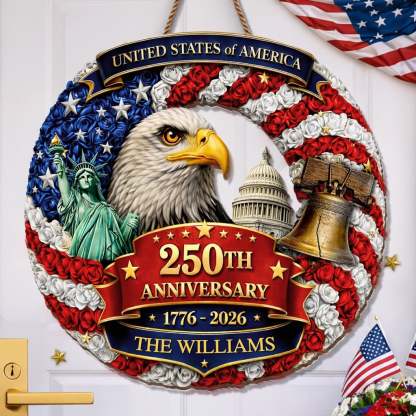 Custom Wood Sign - Personalized America 250th Anniversary Gifts For Mom, Dad, Brother, Sister, Kids - Freedom Looks Good On Us