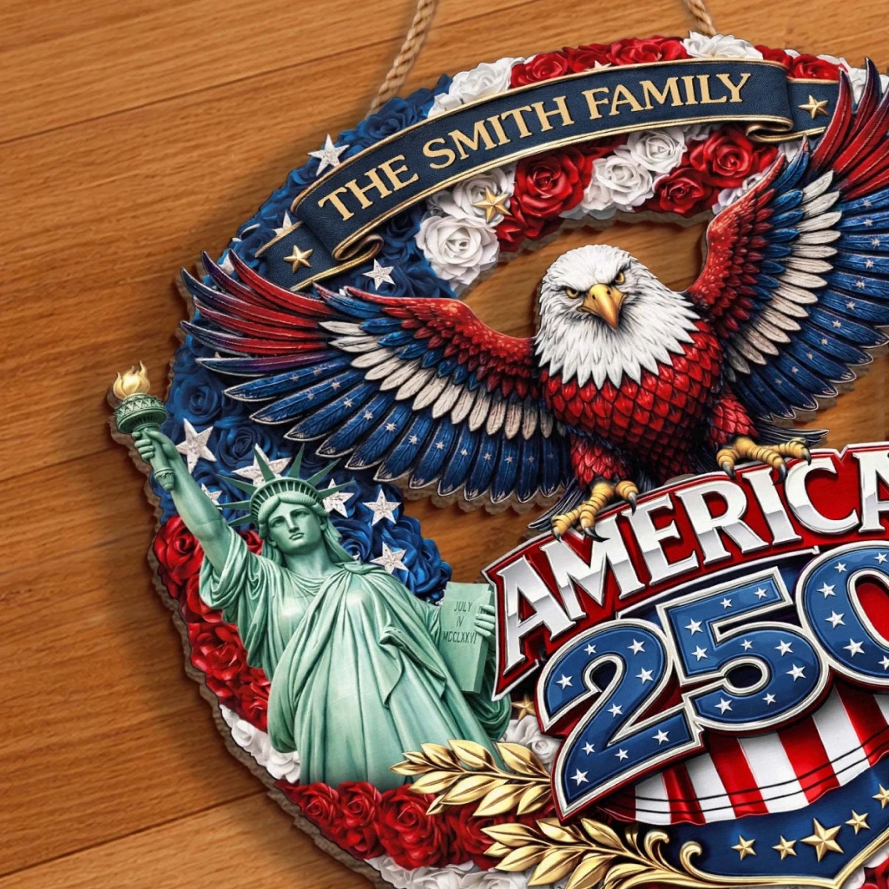 Custom Wood Sign - Personalized America 250th Anniversary Gifts For Mom, Dad, Brother, Sister, Kids - Honor The Spirit Within