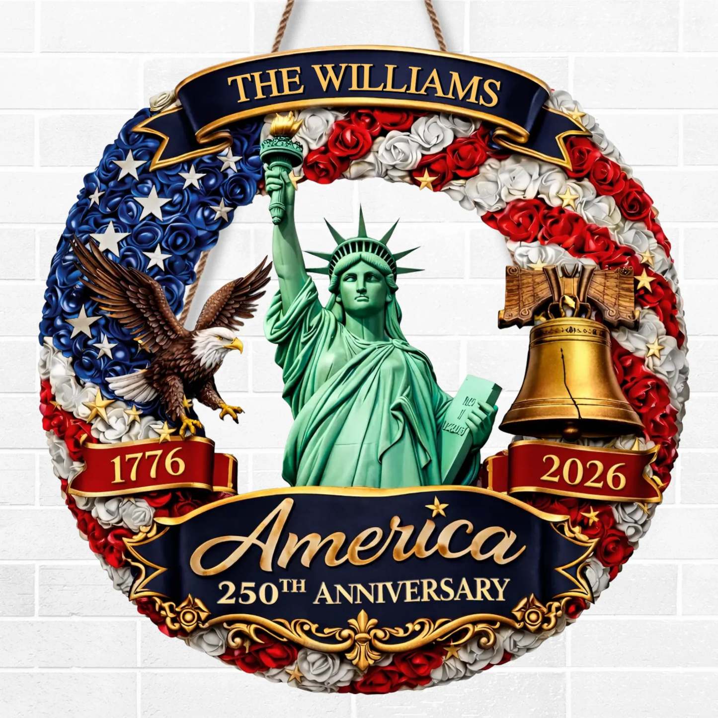 Custom Wood Sign - Personalized America 250th Anniversary Gifts For Mom, Dad, Brother, Sister, Kids - United In Freedom Since 1776