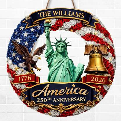 Custom Wood Sign - Personalized America 250th Anniversary Gifts For Mom, Dad, Brother, Sister, Kids - United In Freedom Since 1776