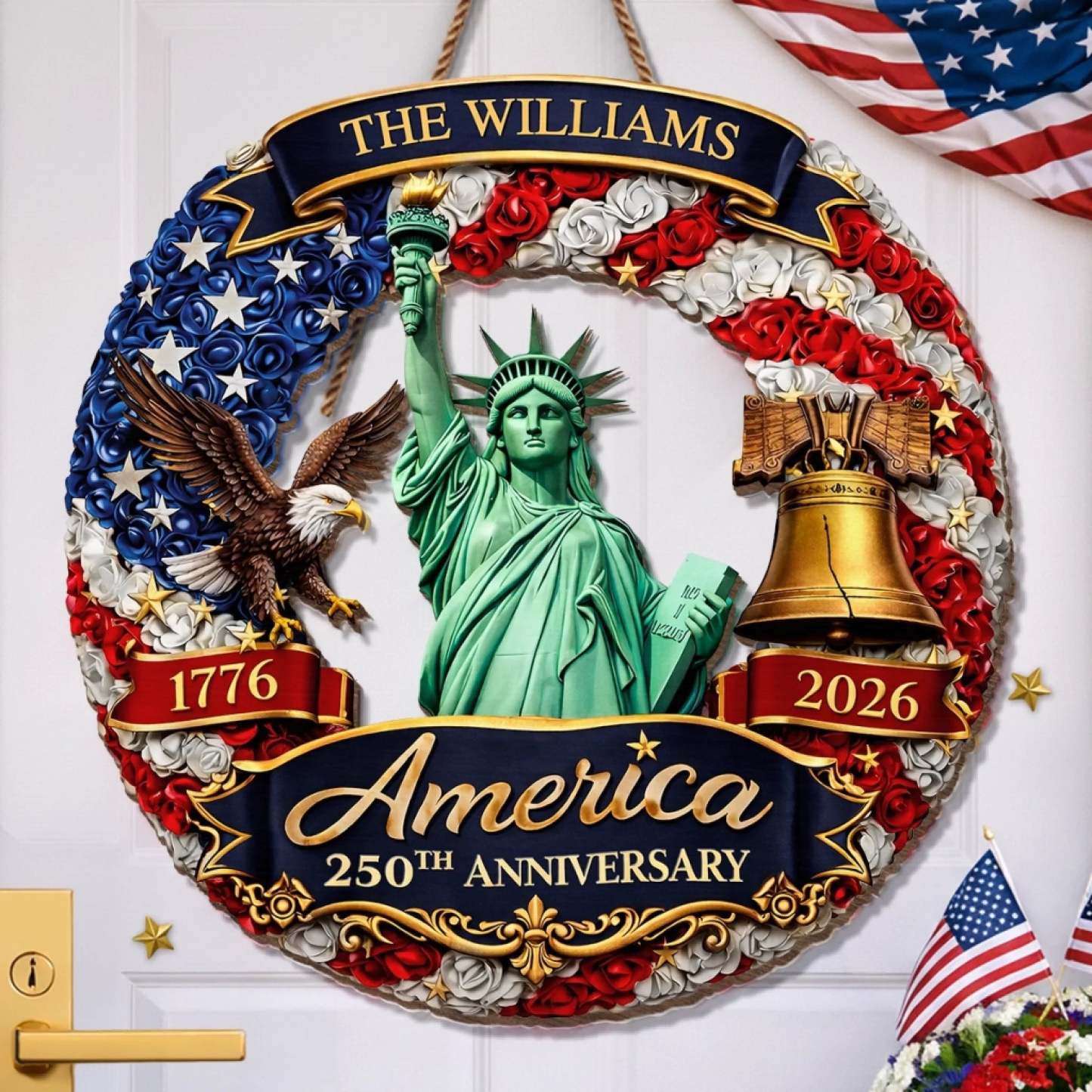 Custom Wood Sign - Personalized America 250th Anniversary Gifts For Mom, Dad, Brother, Sister, Kids - United In Freedom Since 1776