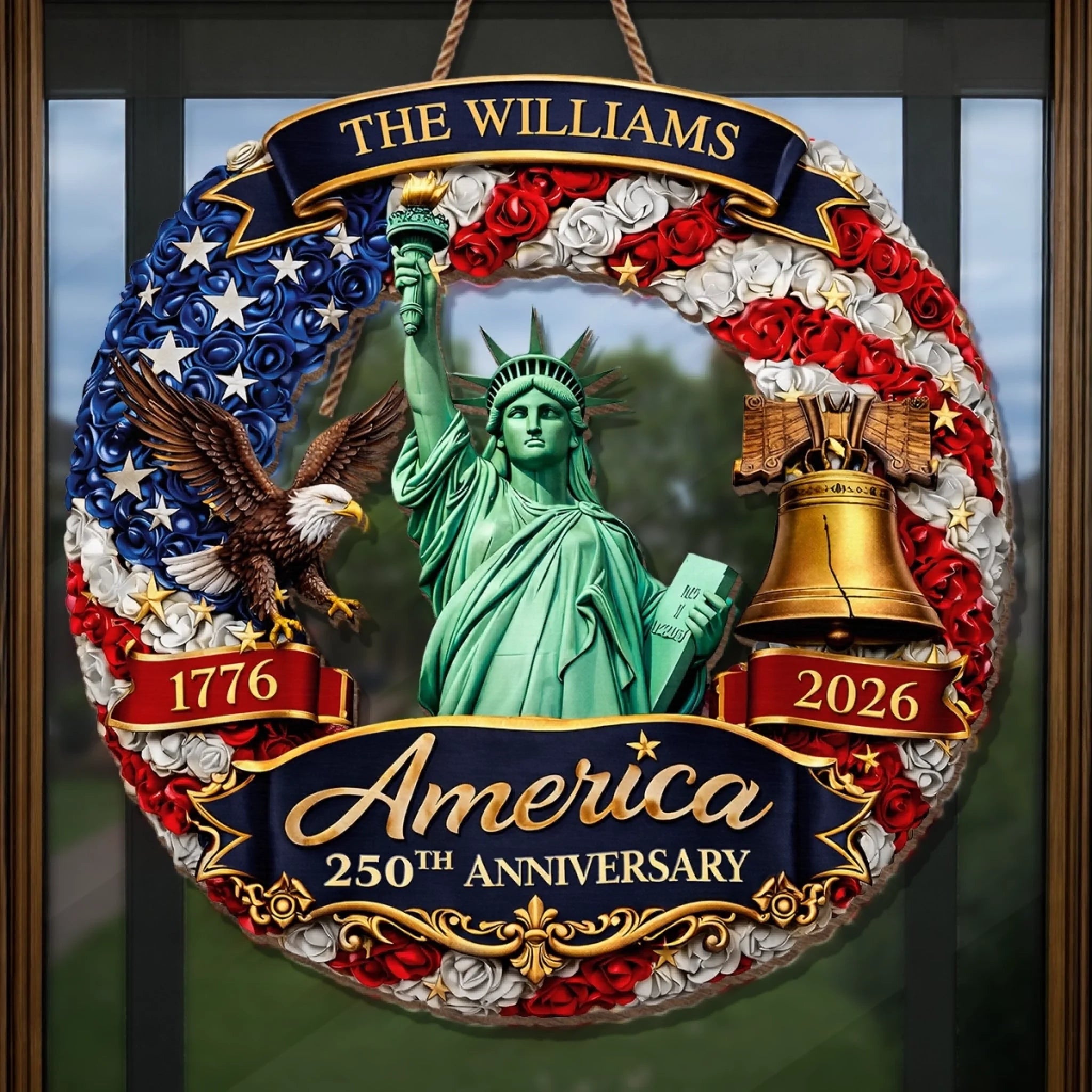 Custom Wood Sign - Personalized America 250th Anniversary Gifts For Mom, Dad, Brother, Sister, Kids - United In Freedom Since 1776