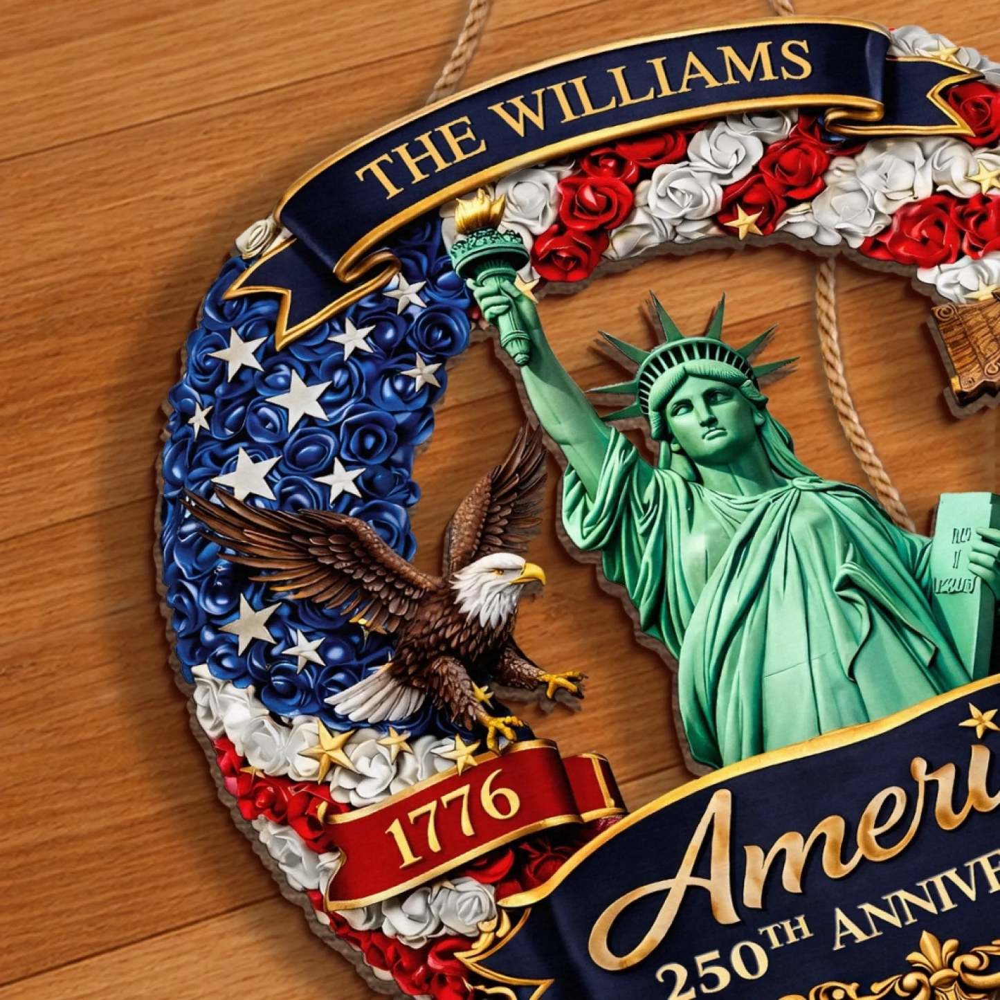 Custom Wood Sign - Personalized America 250th Anniversary Gifts For Mom, Dad, Brother, Sister, Kids - United In Freedom Since 1776