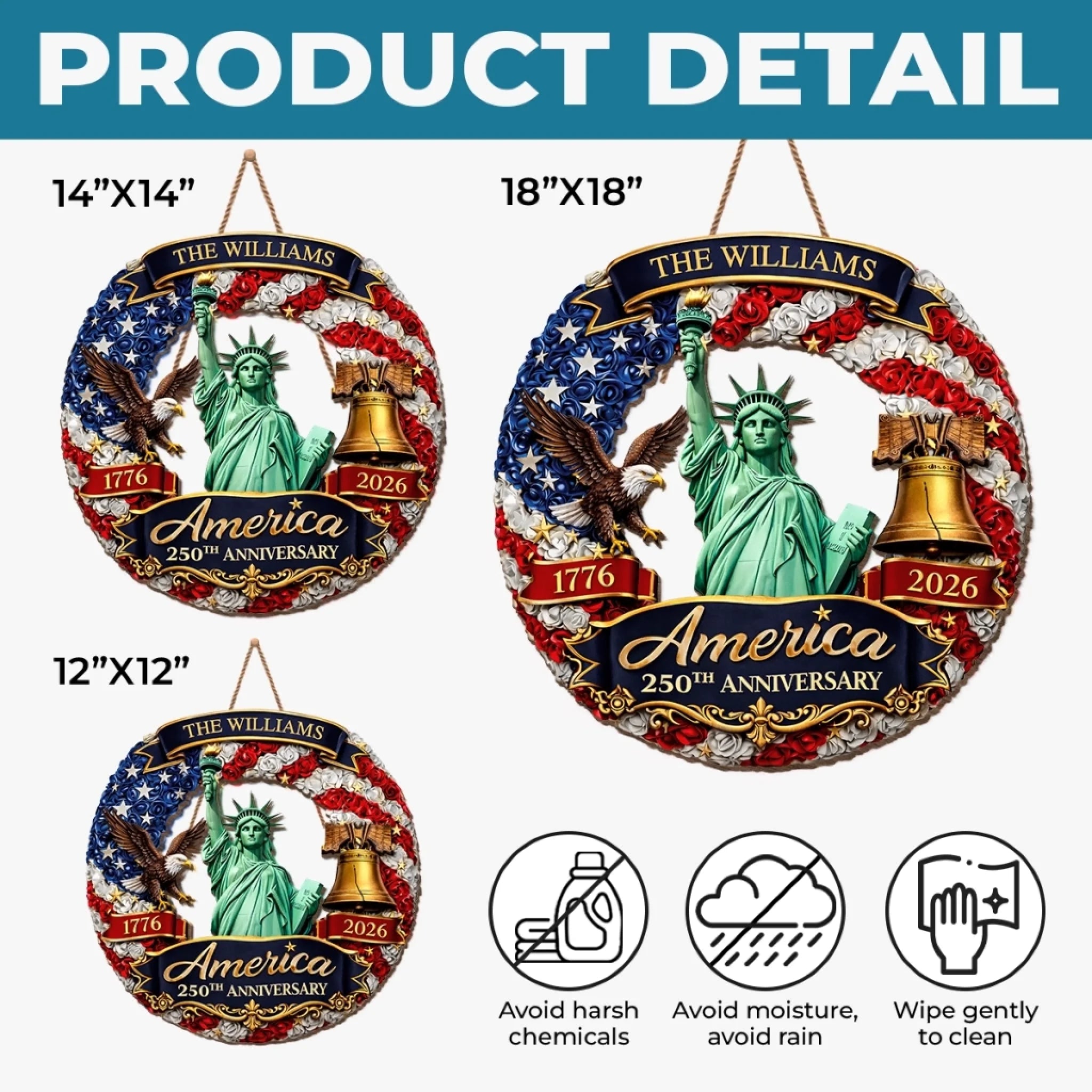 Custom Wood Sign - Personalized America 250th Anniversary Gifts For Mom, Dad, Brother, Sister, Kids - United In Freedom Since 1776