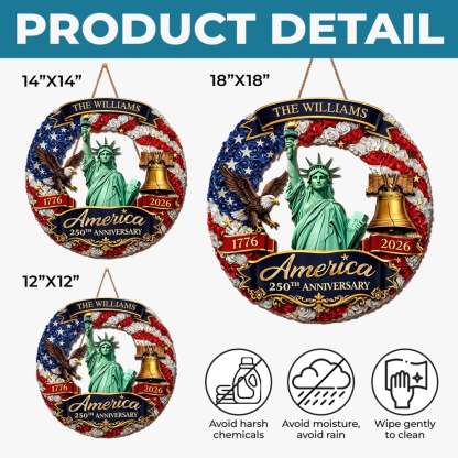 Custom Wood Sign - Personalized America 250th Anniversary Gifts For Mom, Dad, Brother, Sister, Kids - United In Freedom Since 1776