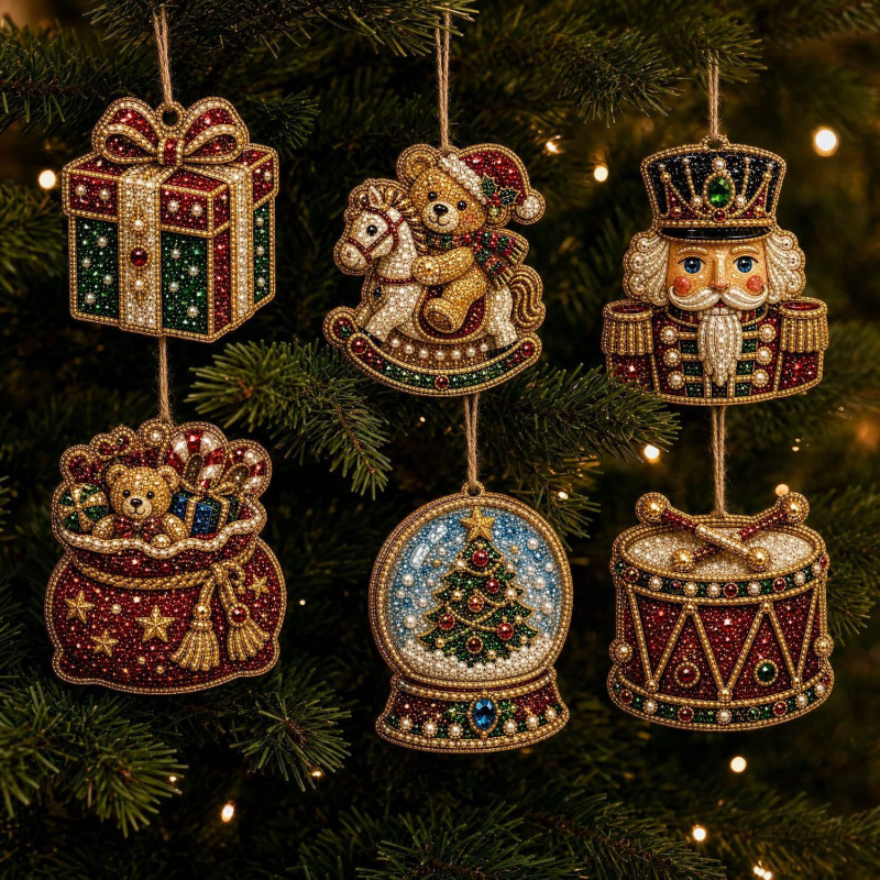 6pcs Winter Wear Pendant - Acrylic Christmas Tree Ornaments DIY Decor Kit Pearl Art Diamond Painting Pendant - Acrylic Christmas Tree Ornaments DIY Decor Kit