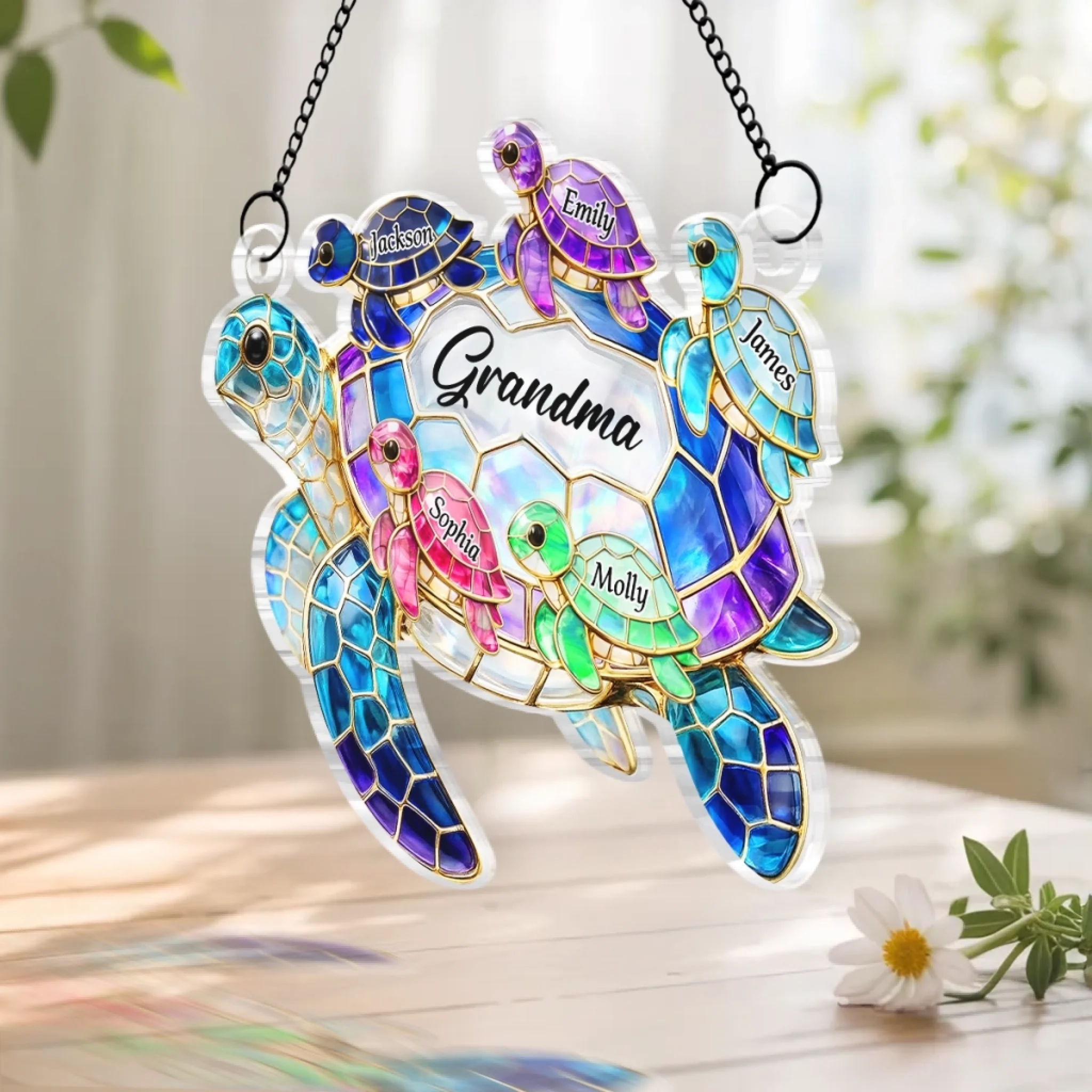 Custom Window Hanging Suncatcher Ornament - Personalized Mother's Day Birthday Gifts For Mom, Grandma - Love Shines Brighter Every Day
