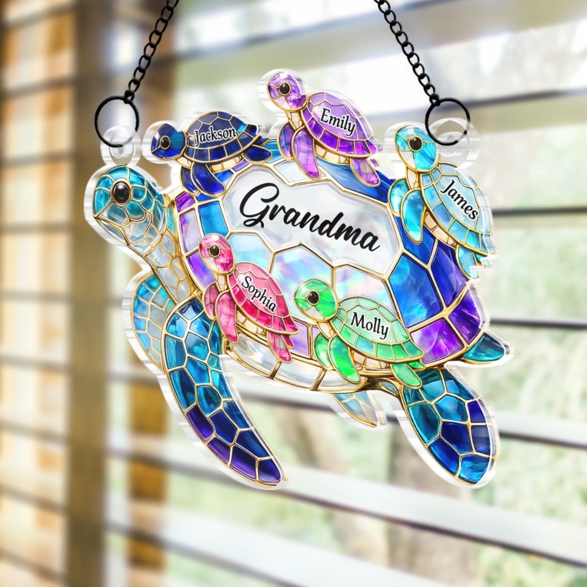 Custom Window Hanging Suncatcher Ornament - Personalized Mother's Day Birthday Gifts For Mom, Grandma - Love Shines Brighter Every Day