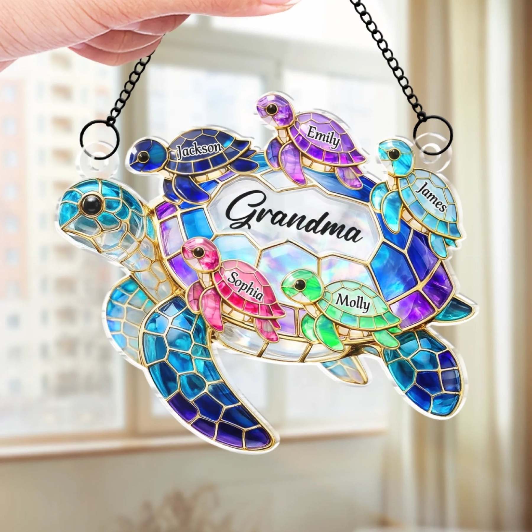 Custom Window Hanging Suncatcher Ornament - Personalized Mother's Day Birthday Gifts For Mom, Grandma - Love Shines Brighter Every Day