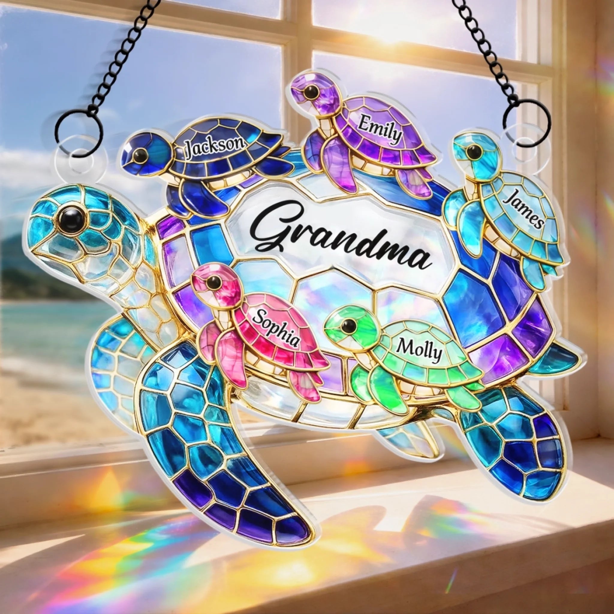 Custom Window Hanging Suncatcher Ornament - Personalized Mother's Day Birthday Gifts For Mom, Grandma - Love Shines Brighter Every Day