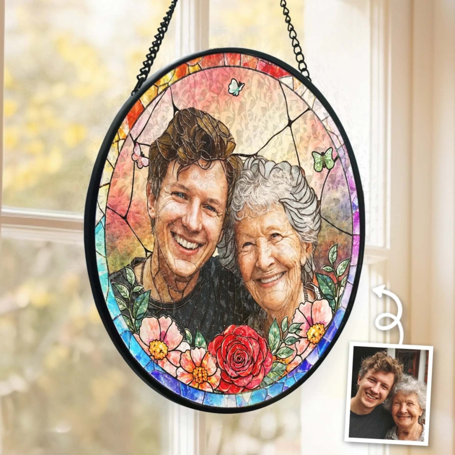 Custom Photo Stained Glass Window Hanging Suncatcher - Personalized Mother's Day Gifts For Mom, Grandma - Mom Is My Superpower