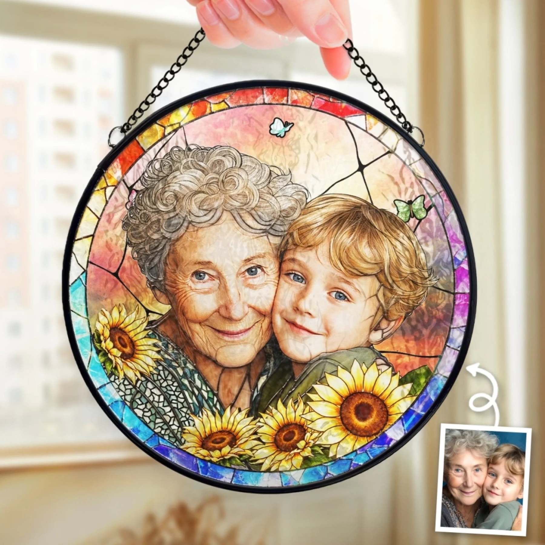 Custom Photo Stained Glass Window Hanging Suncatcher - Personalized Mother's Day Gifts For Mom, Grandma - Mom Is My Superpower