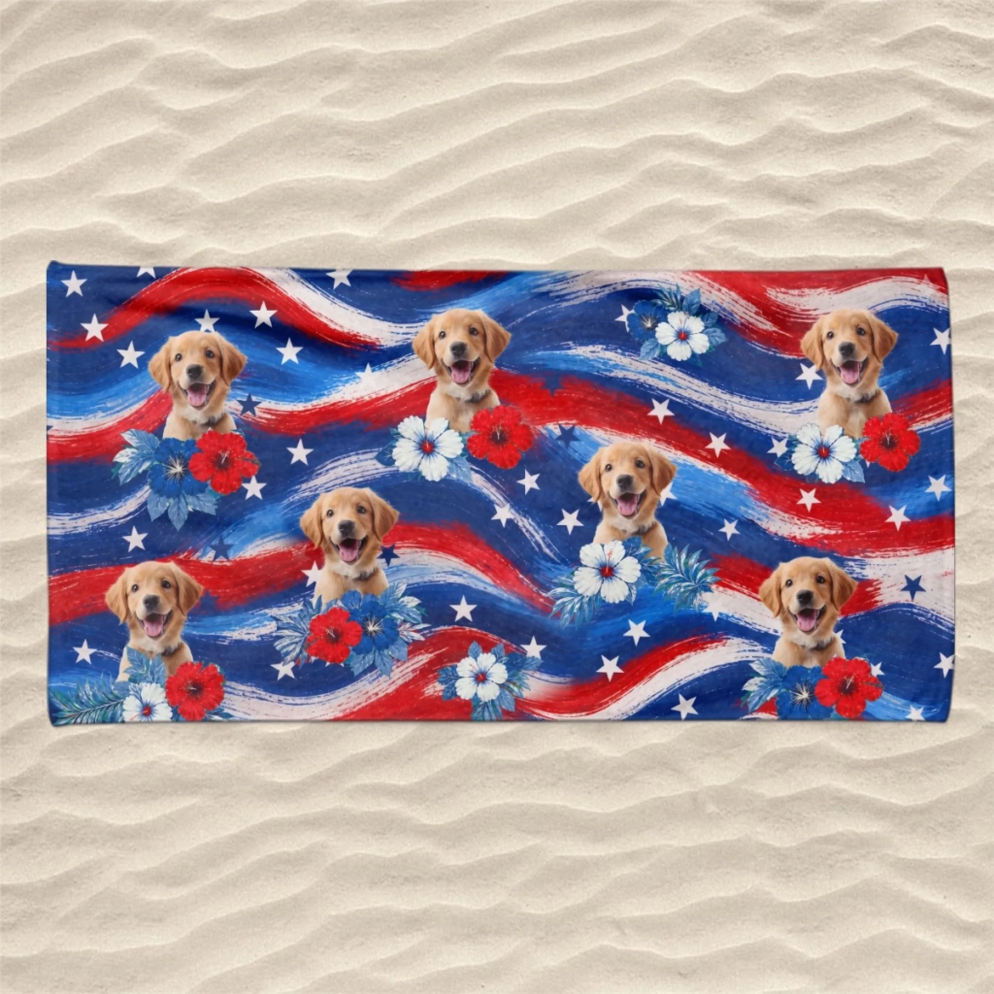 Custom Photo Beach Towel - Personalized 4th Of July, Summer Vacation And Travel Gifts For Dog Cat Lovers, Dog Dad And Mom, Cat Owners - Pawtriotic Summer Vibes