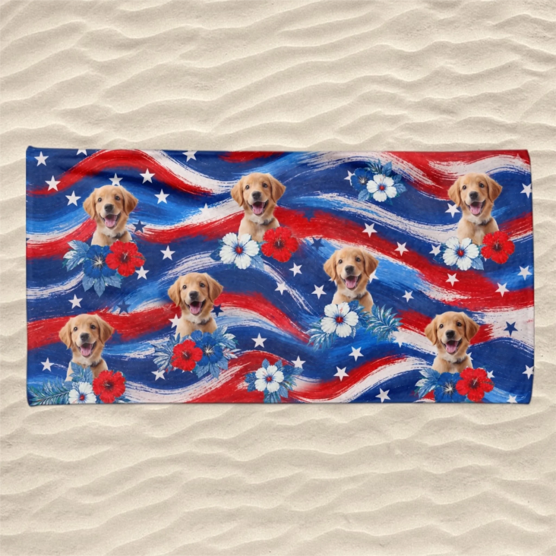 Custom Photo Beach Towel - Personalized 4th Of July, Summer Vacation And Travel Gifts For Dog Cat Lovers, Dog Dad And Mom, Cat Owners - Pawtriotic Summer Vibes