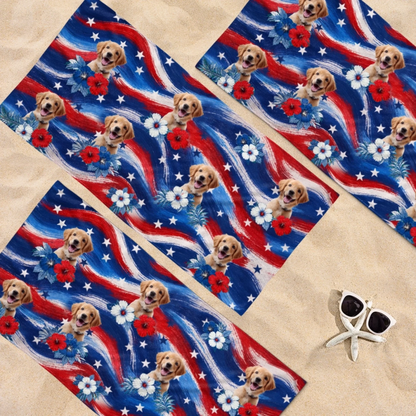 Custom Photo Beach Towel - Personalized 4th Of July, Summer Vacation And Travel Gifts For Dog Cat Lovers, Dog Dad And Mom, Cat Owners - Pawtriotic Summer Vibes