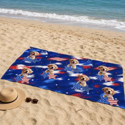 Custom Photo Beach Towel - Personalized 4th Of July, Summer Vacation And Travel Gifts For Dog Cat Lovers, Dog Dad And Mom, Cat Owners - Pawtriotic Summer Vibes