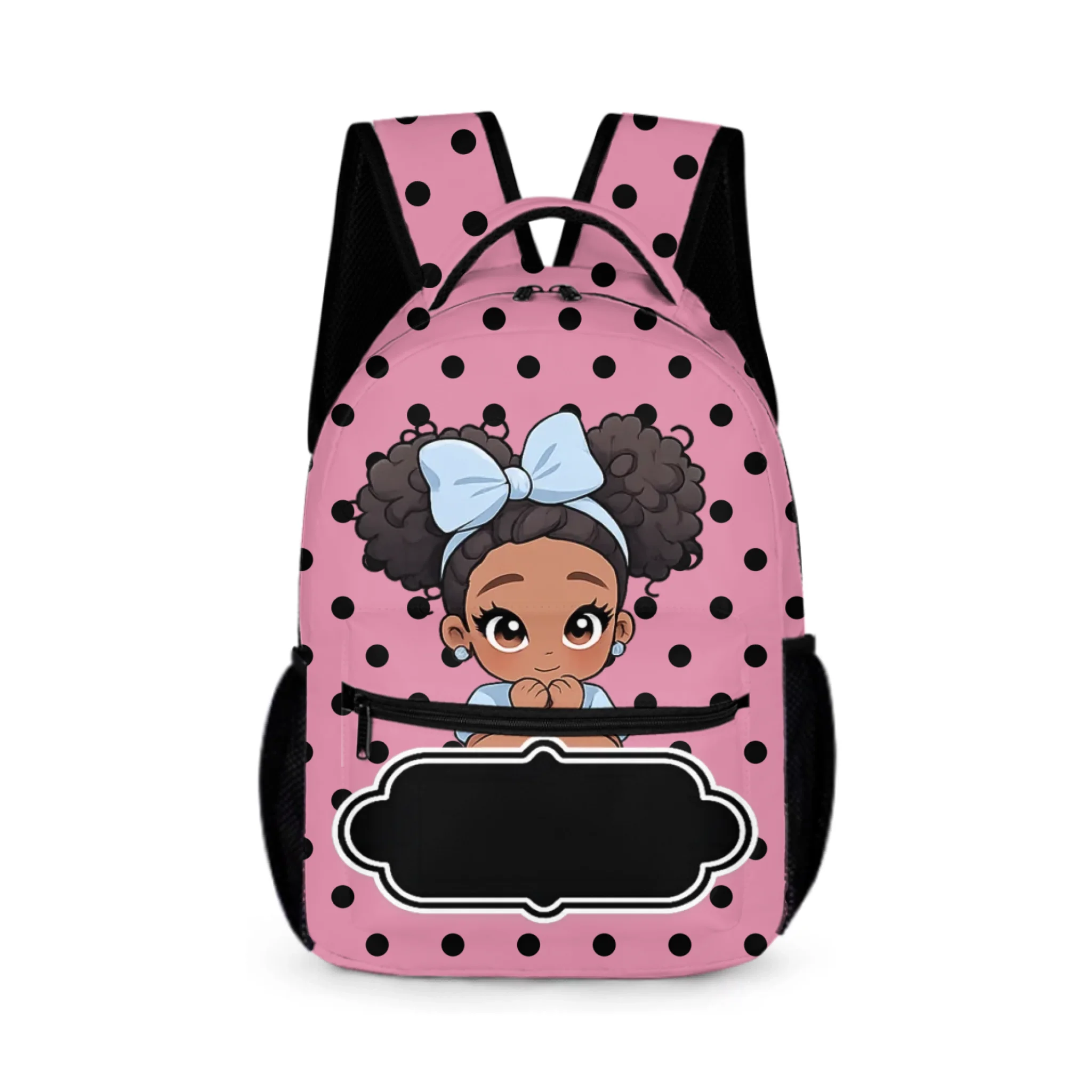 Personalized Cute Cartoon Black Girl Backpack Lunch Bag Pencil Case Set with Name Back-To-School Birthday Gift for Girls
