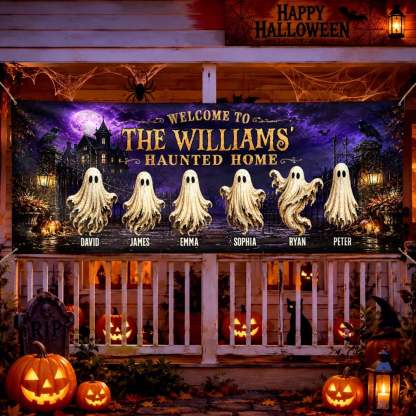 Custom Haunted Home Outdoor Banner - Personalized Halloween Decor Gifts For Mom, Dad, Brother, Sister - Beware Of Our House