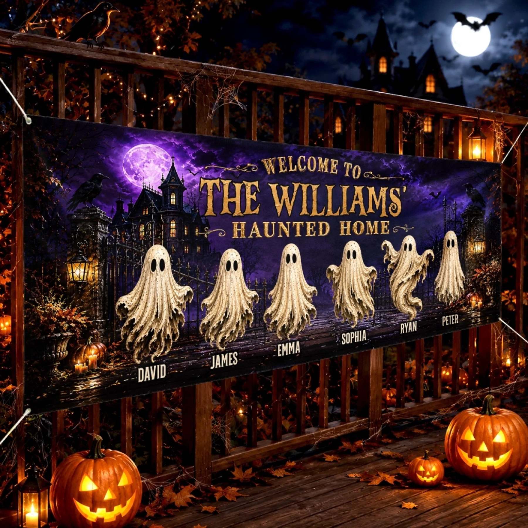 Custom Haunted Home Outdoor Banner - Personalized Halloween Decor Gifts For Mom, Dad, Brother, Sister - Beware Of Our House