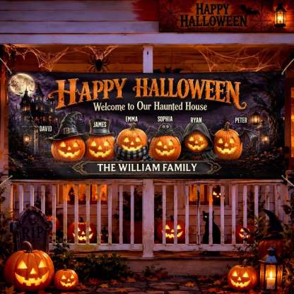 Custom Haunted Home Outdoor Banner - Personalized Halloween Decor Gifts For Mom, Dad, Brother, Sister - Welcome To The Spooky House