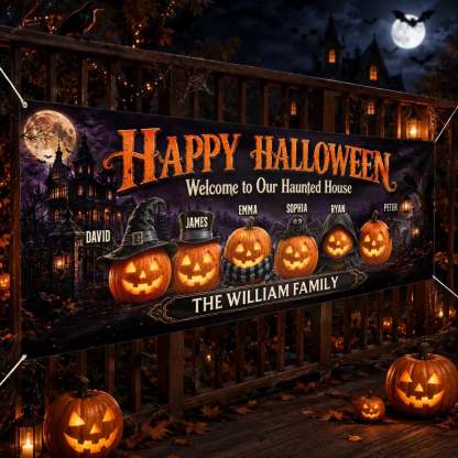 Custom Haunted Home Outdoor Banner - Personalized Halloween Decor Gifts For Mom, Dad, Brother, Sister - Welcome To The Spooky House