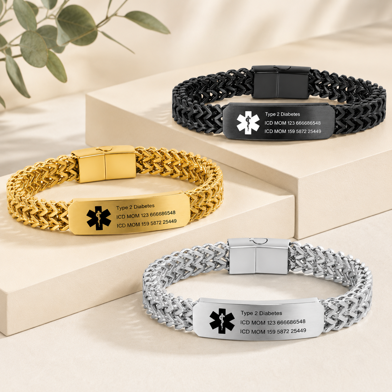 Personalized Medical Alert Bracelet for Seniors, Custom Stainless Steel Emergency ID Wristband for Parents & Grandparents