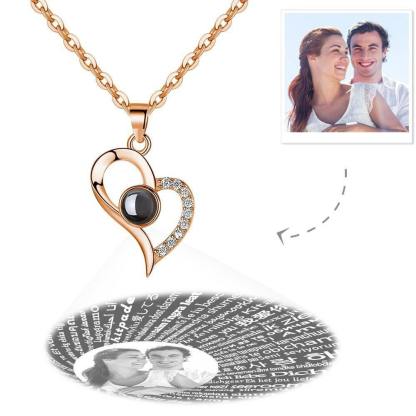 I Love You Necklace in 100 Languages Projection Photo Necklace Love Your Heart Silver - Rose Gold Plated