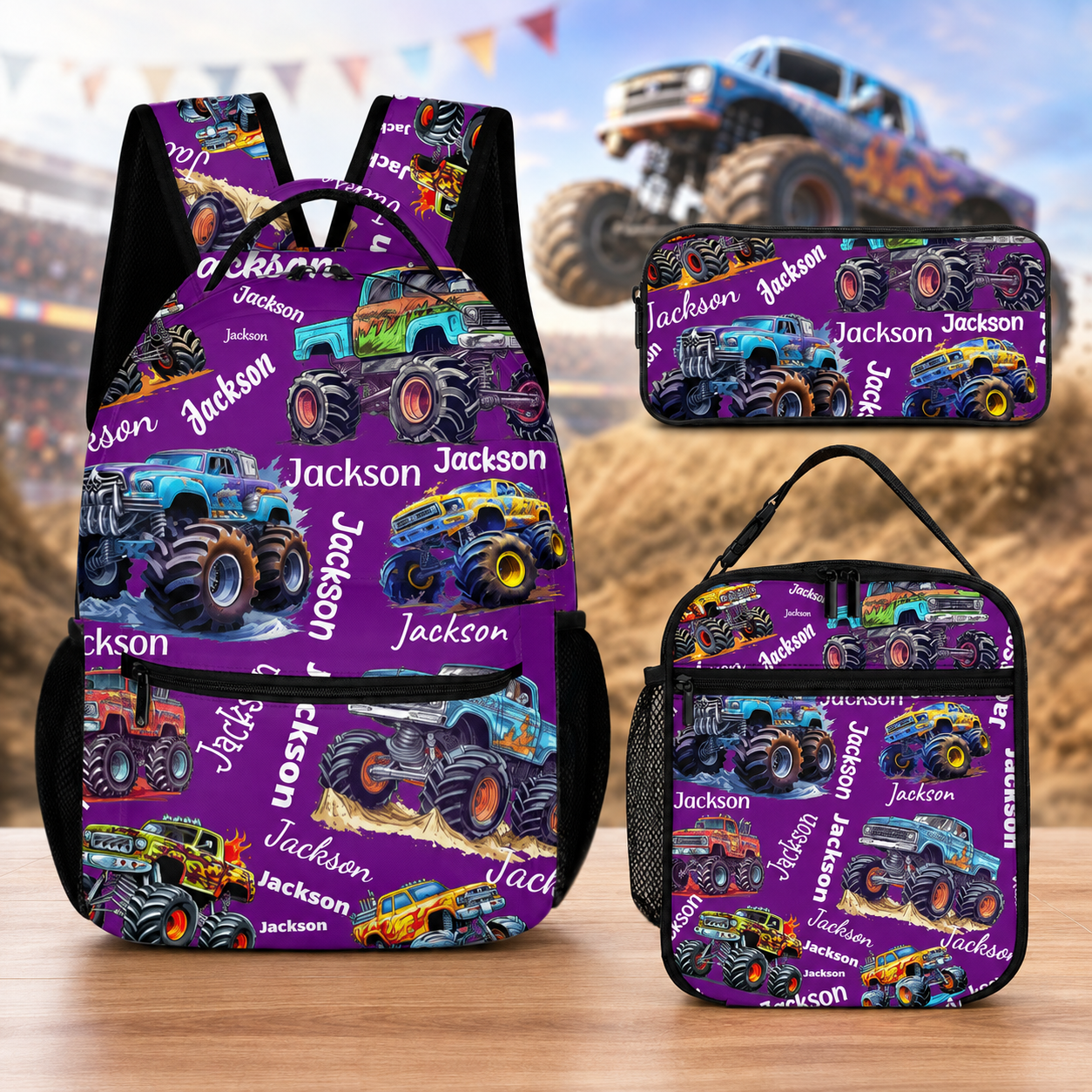 Personalized Name Monster Truck Backpack