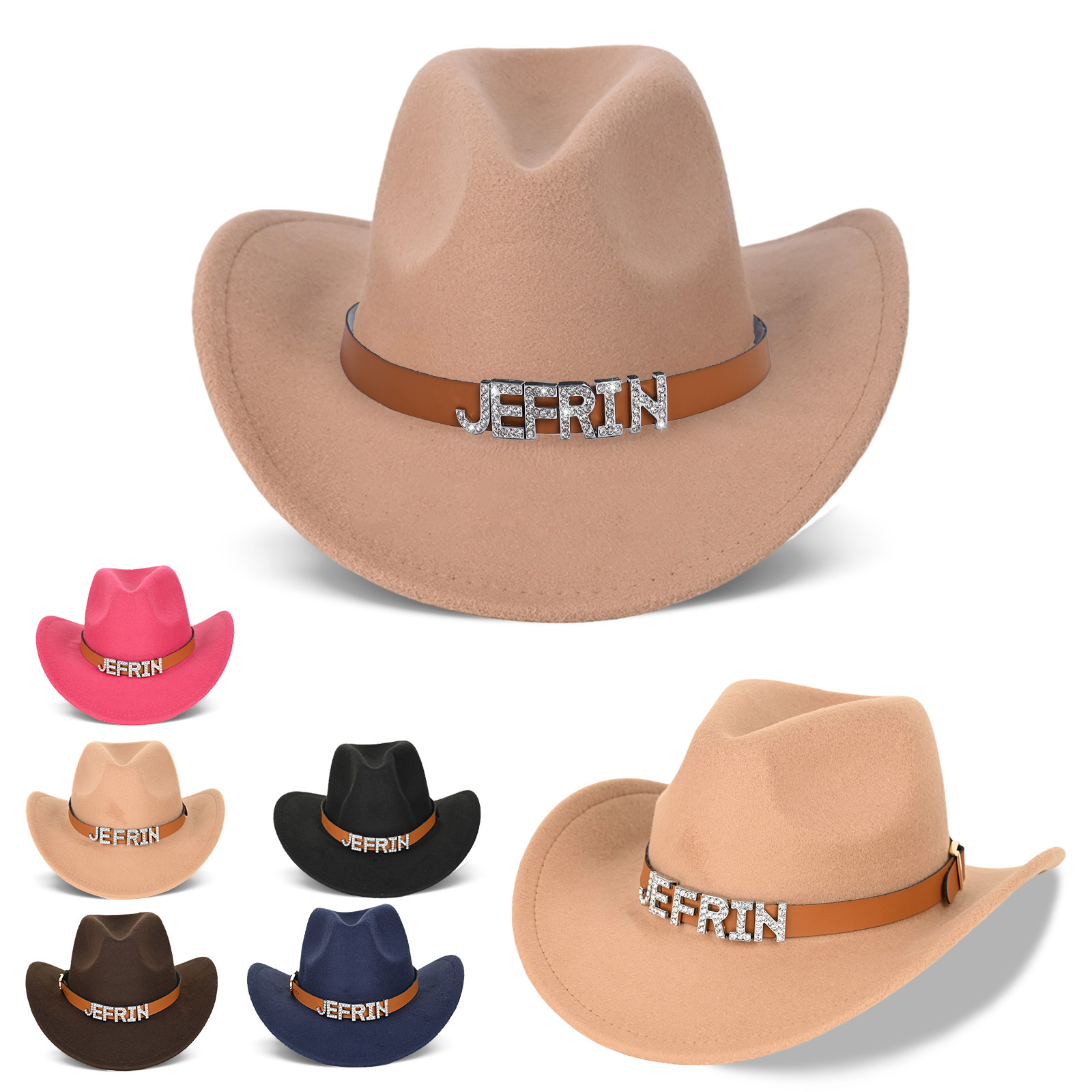 Personalized Rhinestone Cowboy Hat for Women & Kids, Custom Cowgirl Hat with Name, Bride & Party Western Hat