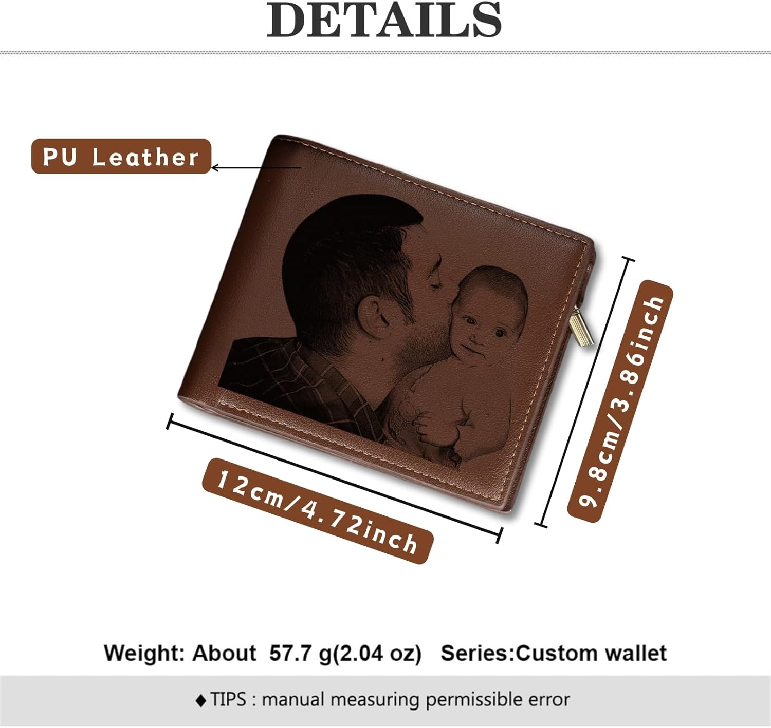 Custom Wallets for Men, Personalized Photo & Name Wallet for Men One Fist Bump Engraved Leather Wallet for Dad Husband Son BF Groomsmen Birthday Anniversary Christmas Father's Day Gifts
