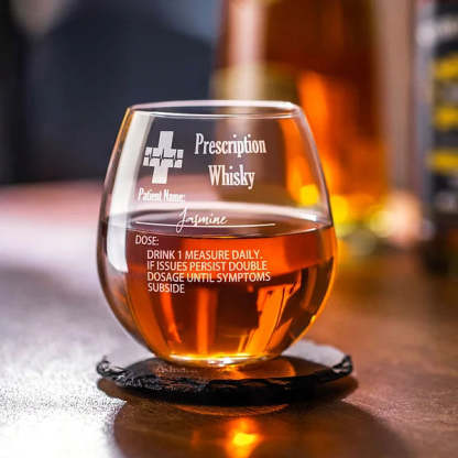 Personalized Funny Prescription Whisky Glasses and Slate Coaster with Laser Engraved Name Father's Day Gift for Him