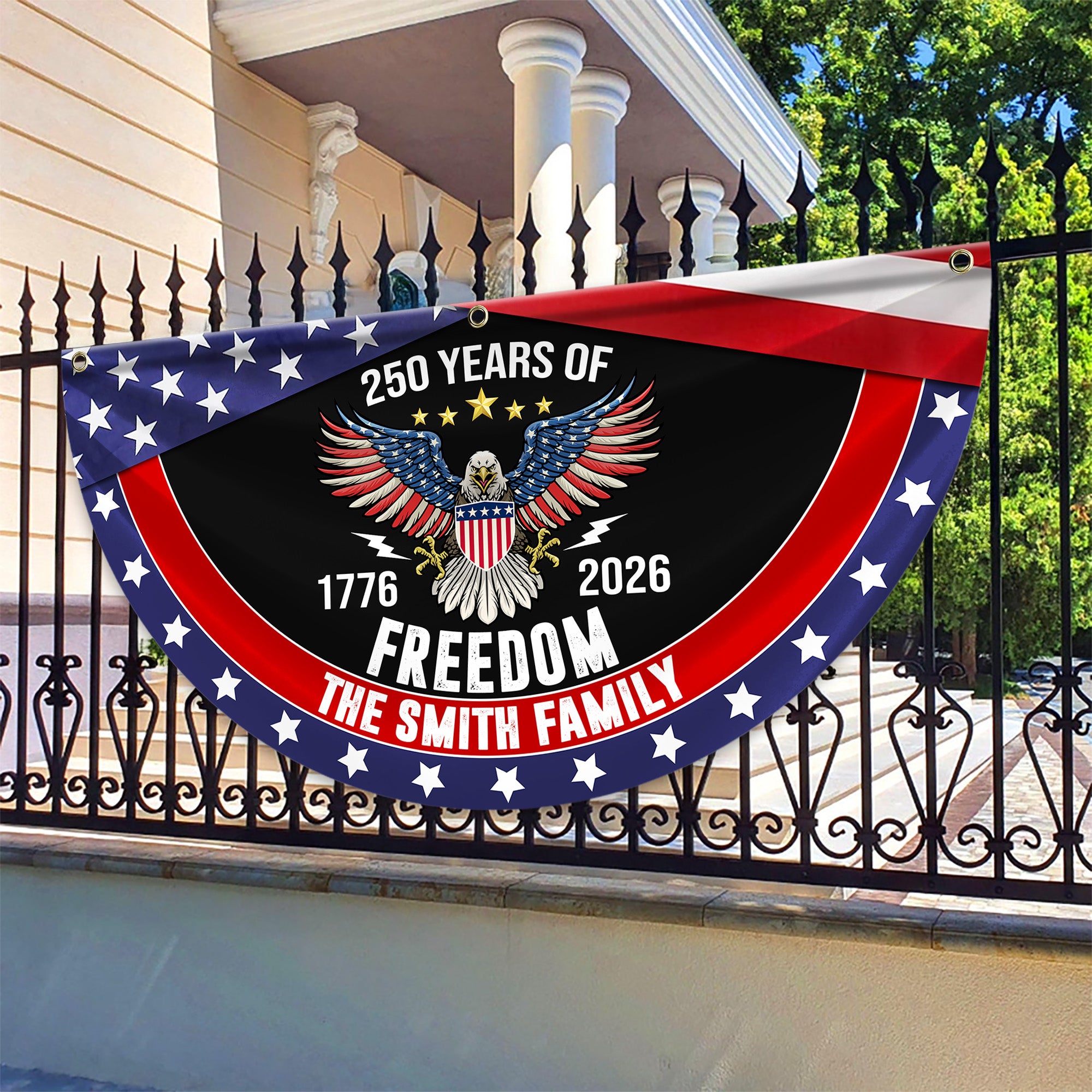Personalized America 250th Anniversary Bunting Flag USA 250 Years Of Freedom Custom Family Name Non-Pleated Fan Flag CH07 910238