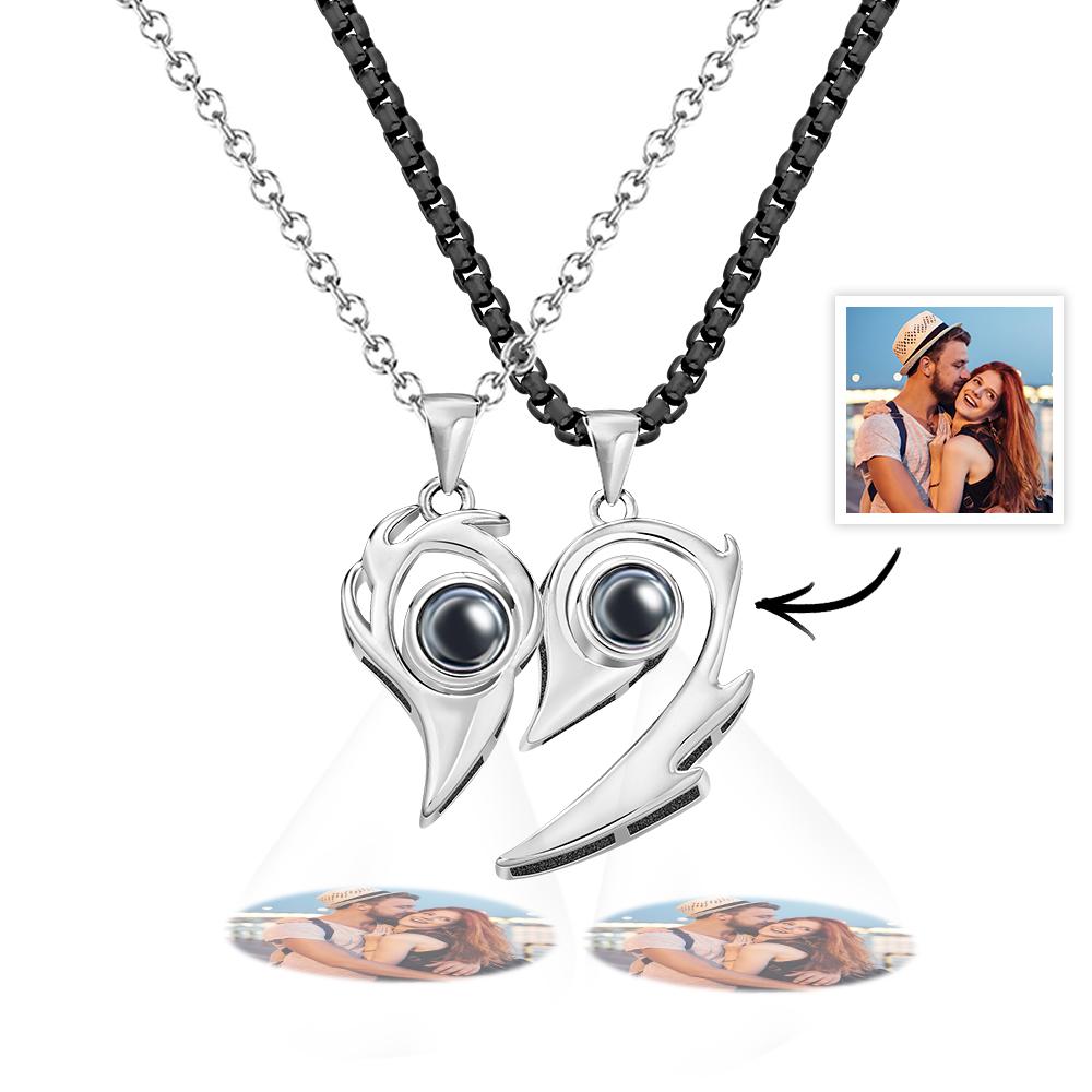 2 Pcs Personalized Picture Inside Projection Necklace Custom Memorial Photo Projected Pendant Jewelry Gift for Couple Men Women for Her