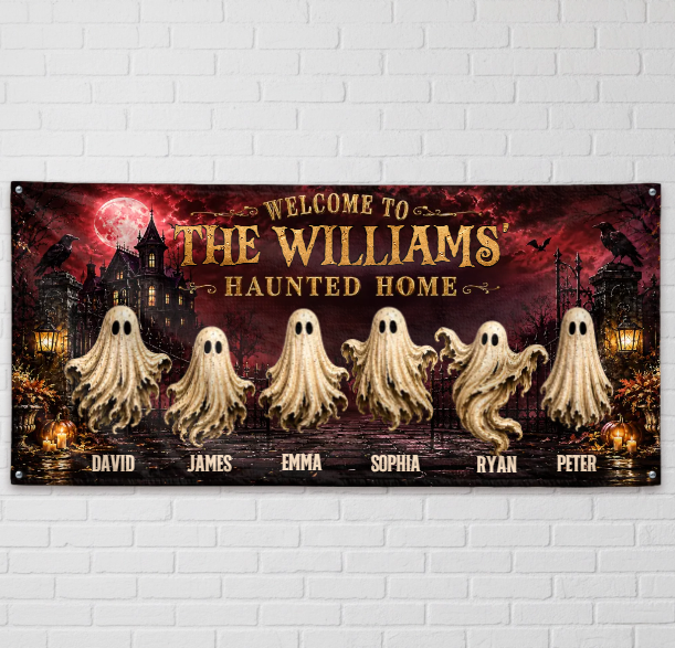 Custom Haunted Home Outdoor Banner - Personalized Halloween Decor Gifts For Mom, Dad, Brother, Sister - Beware Of Our House