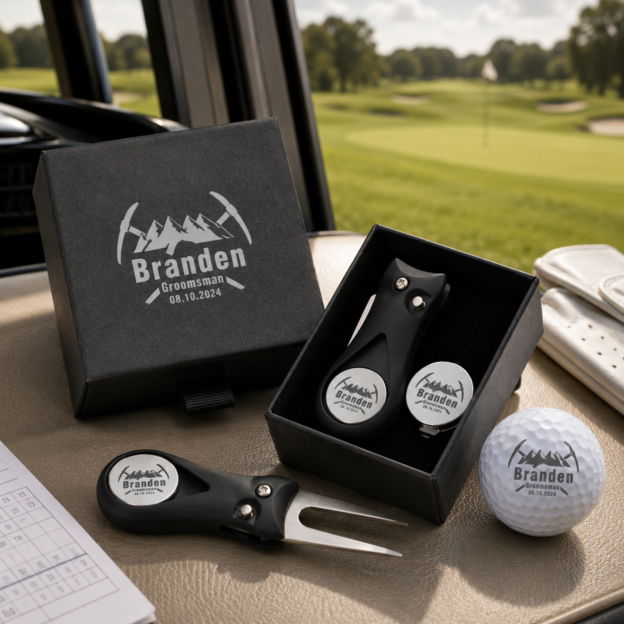 Personalized Golf Gifts for Men, Custom Engraved Ball Marker & Retractable Divot Repair Tool, Unique Accessories for Golfers
