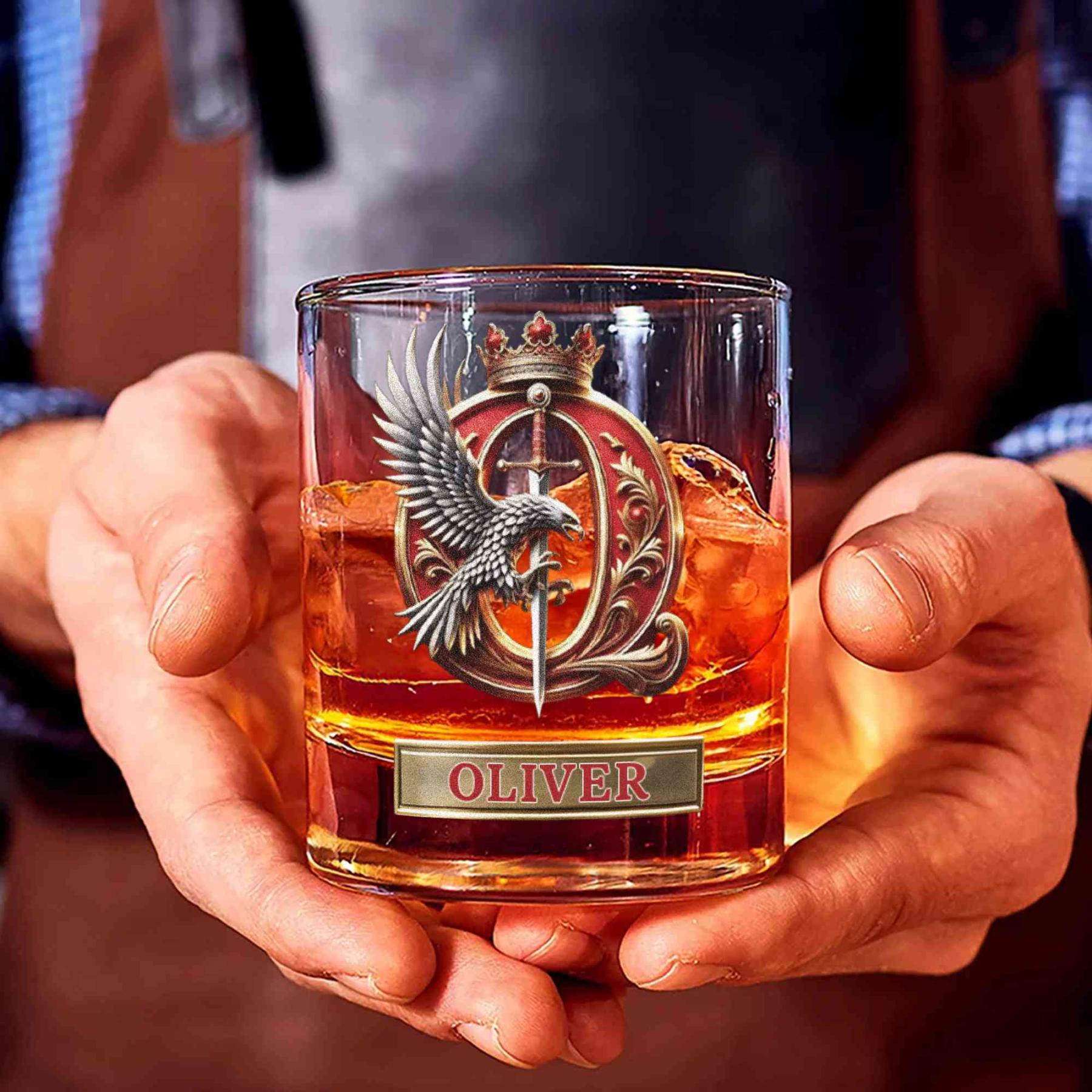 Custom Name Eagle & Sword Crown Alphabet Wine Glass, 10oz Bourbon Whiskey Old Fashioned Glass, Birthday/Father's Day/Wedding Gift for Him/Dad/Best Men