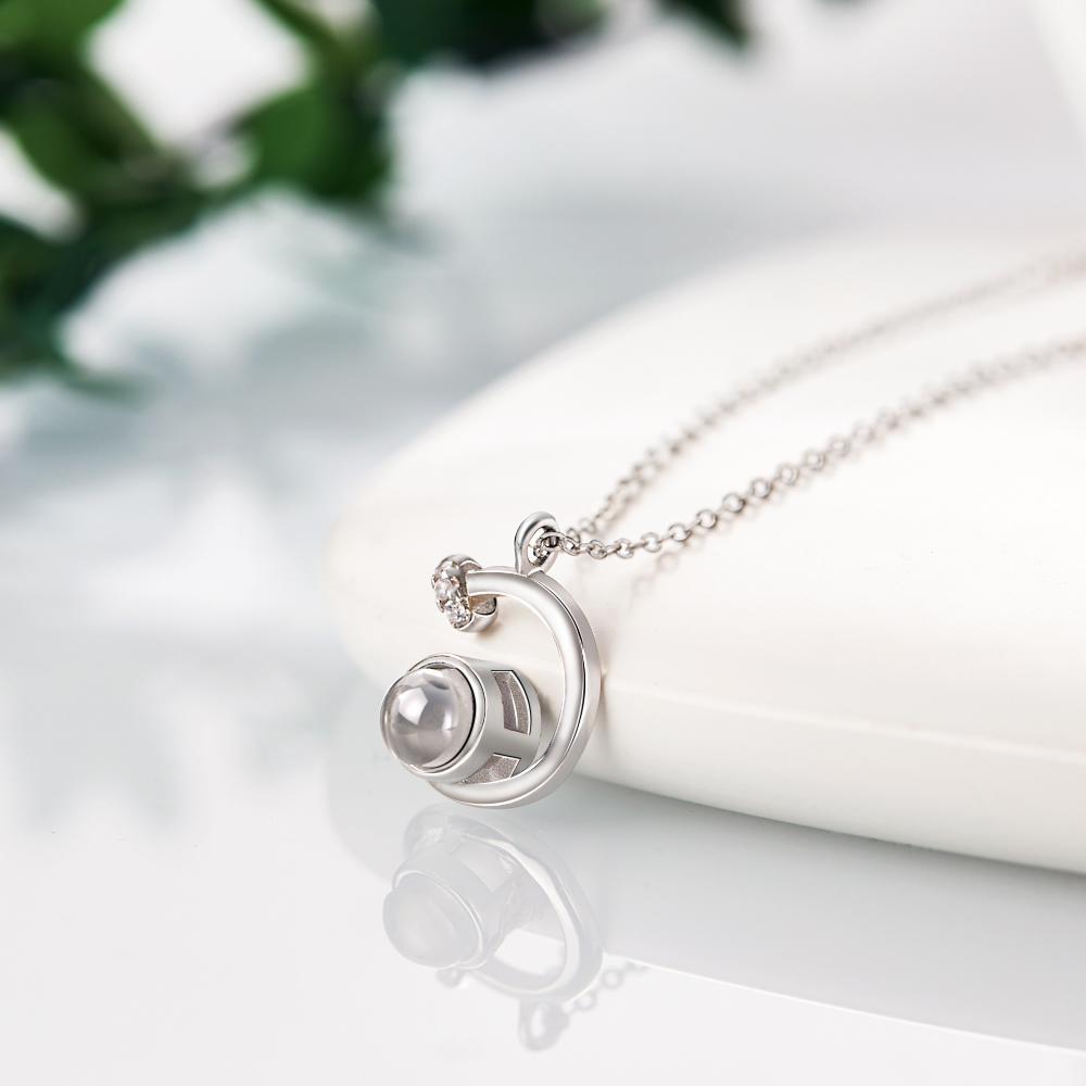 Custom Photo Projection Necklace Crescent Moon Pendant Necklace Gift for Women
