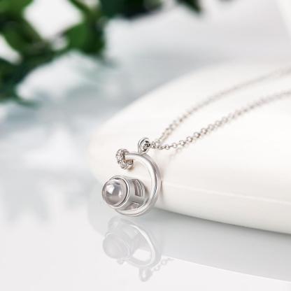 Custom Photo Projection Necklace Crescent Moon Pendant Necklace Gift for Women